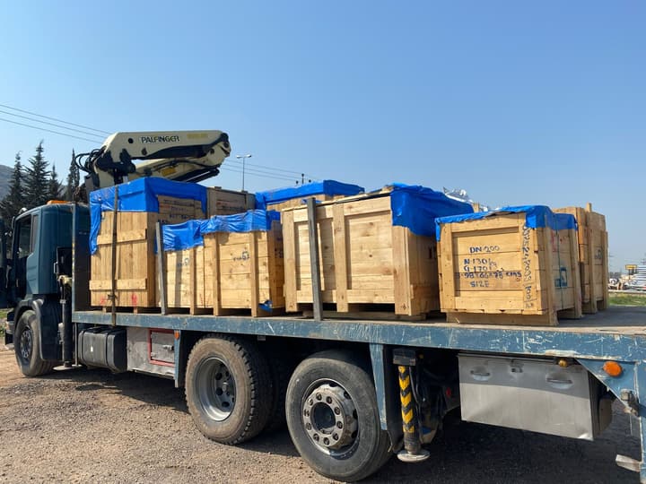 Delivery truck transporting construction materials